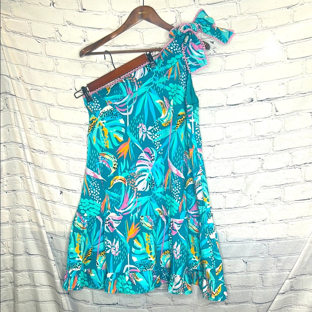 Marieโ By Victoria Dunn One Shoulder Tropical Print Dress Size Large